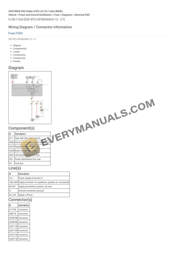 BMW 530i Sedan (G30) 2020 Electrical Diagrams L4-2.0L Turbo (B46D) 5 BMW 530i Sedan (G30) 2020 Electrical Diagrams L4-2.0L Turbo (B46D) - Image 3