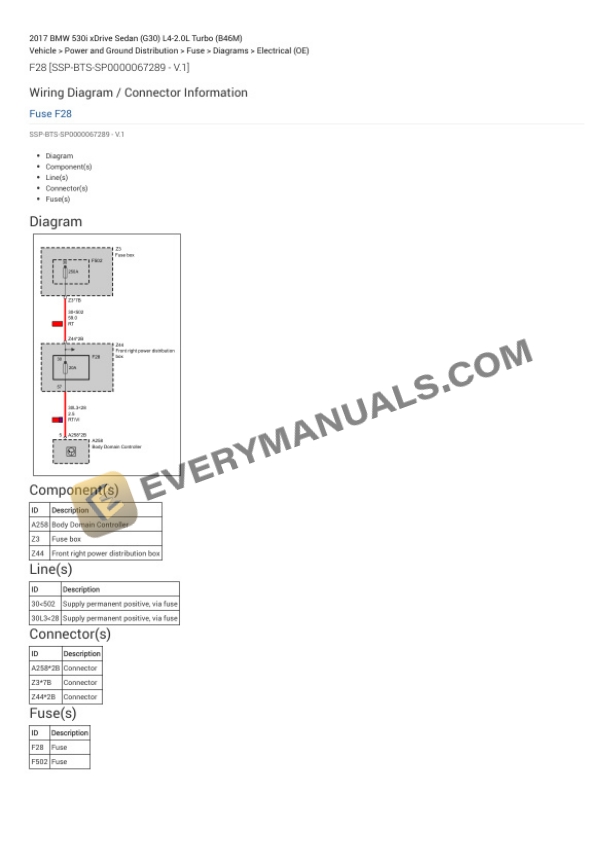 BMW 530i xDrive Sedan (G30) 2017 Electrical Diagrams L4-2.0L Turbo (B46M) 4 BMW 530i xDrive Sedan (G30) 2017 Electrical Diagrams L4-2.0L Turbo (B46M) - Image 2