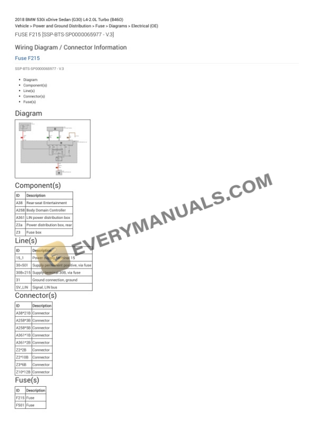 BMW 530i xDrive Sedan (G30) 2018 Electrical Diagrams L4-2.0L Turbo (B46O) 5 BMW 530i xDrive Sedan (G30) 2018 Electrical Diagrams L4-2.0L Turbo (B46O) - Image 3