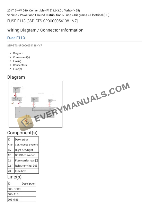 BMW 640i Convertible (F12) 2017 Electrical Diagrams L6-3.0L Turbo (N55) 4 BMW 640i Convertible (F12) 2017 Electrical Diagrams L6-3.0L Turbo (N55) - Image 2