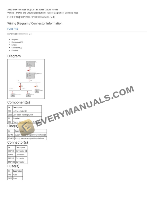 BMW i8 Coupe (I12) 2020 Electrical Diagrams L3-1.5L Turbo (XB2H) Hybrid 4 BMW i8 Coupe (I12) 2020 Electrical Diagrams L3-1.5L Turbo (XB2H) Hybrid - Image 2