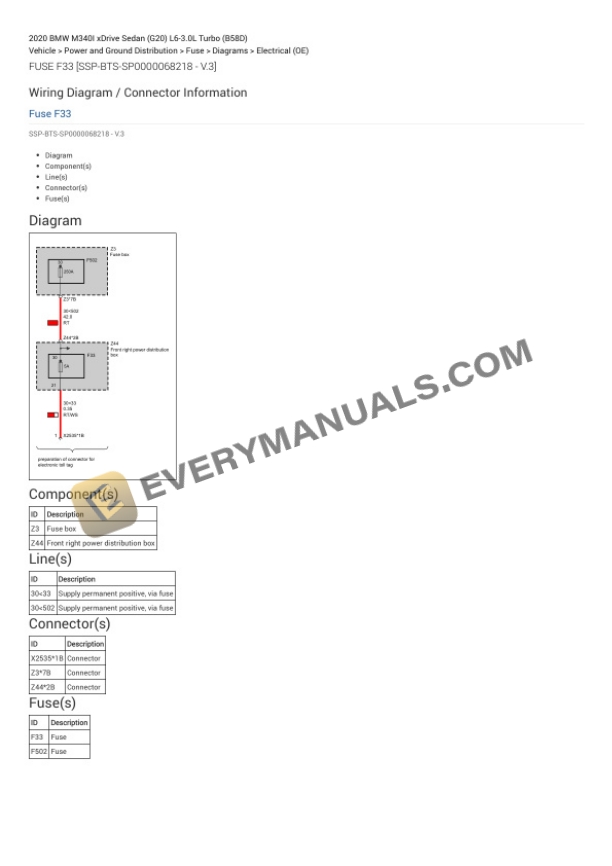 BMW M340I xDrive Sedan (G20) 2020 Electrical Diagrams L6-3.0L Turbo (B58D) 5 BMW M340I xDrive Sedan (G20) 2020 Electrical Diagrams L6-3.0L Turbo (B58D) - Image 3