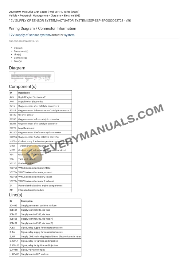 BMW M8 xDrive Gran Coupe (F93) 2020 Electrical Diagrams V8-4.4L Turbo (S63M)