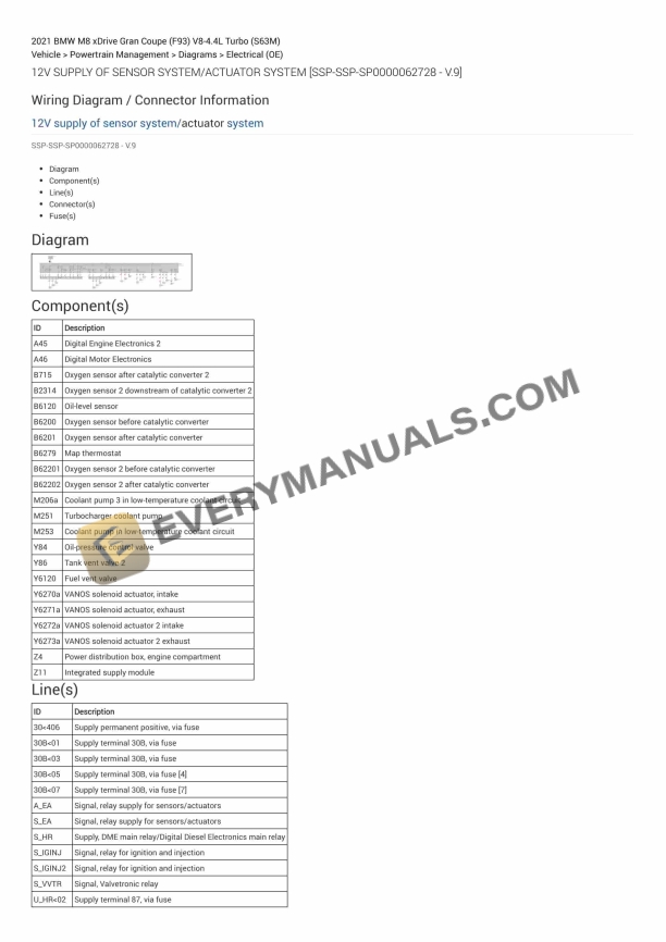 BMW M8 xDrive Gran Coupe (F93) 2021 Electrical Diagrams V8-4.4L Turbo (S63M)