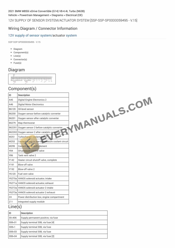 BMW M850i xDrive Convertible (G14) 2021 Electrical Diagrams V8-4.4L Turbo (N63B)