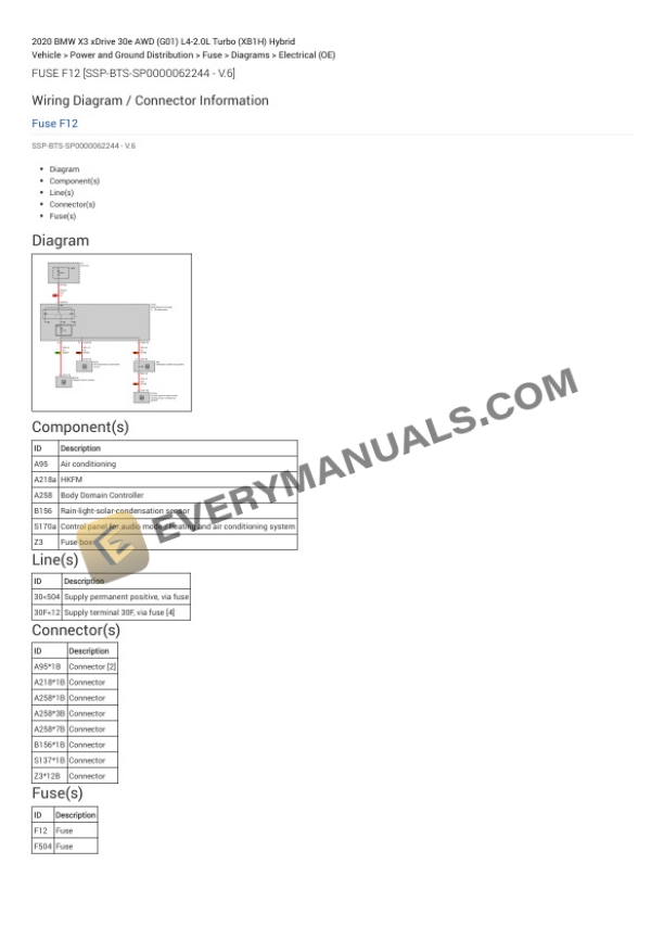 BMW X3 xDrive 30e AWD (G01) 2020 Electrical Diagrams L4-2.0L Turbo (XB1H) Hybrid 4 BMW X3 xDrive 30e AWD (G01) 2020 Electrical Diagrams L4-2.0L Turbo (XB1H) Hybrid - Image 2