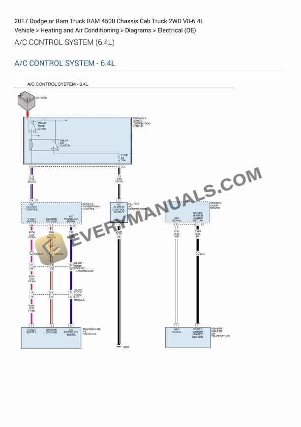 Dodge or Ram Truck RAM 4500 Chassis Cab Truck 2WD 2017 Elactrical Diagrams V8-6.4L