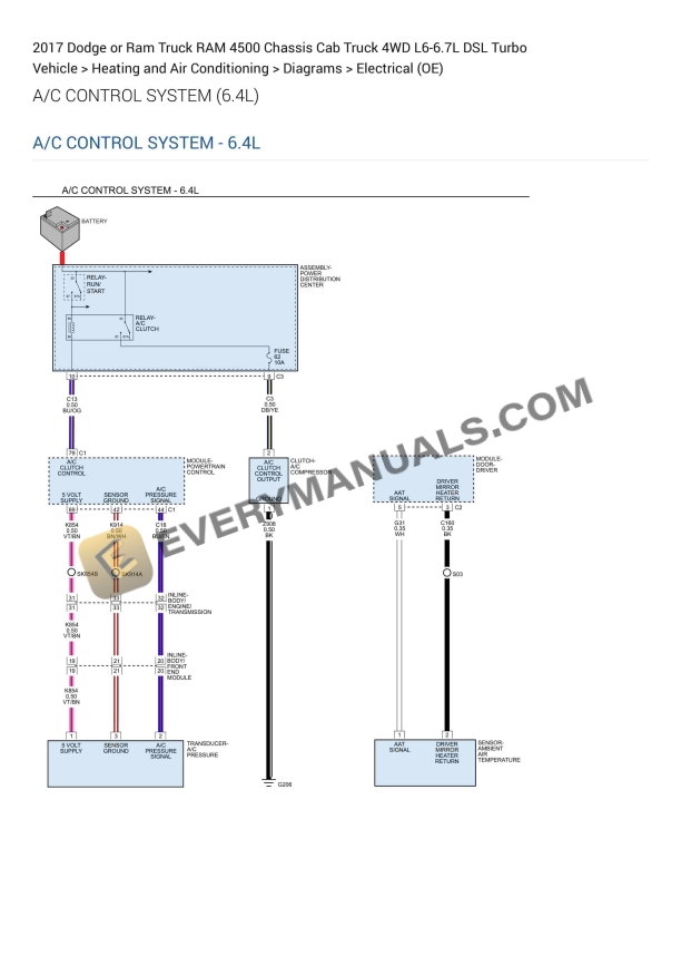 Dodge or Ram Truck RAM 4500 Chassis Cab Truck 4WD 2017 Elactrical Diagrams L6-6.7L DSL Turbo