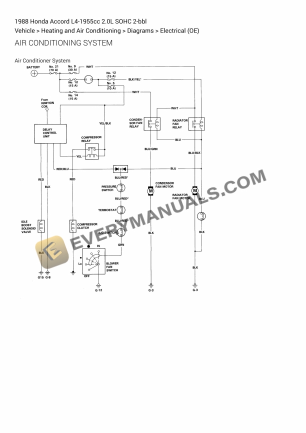 Honda Accord 1988 Electrical Diagrams L4-1955cc 2.0L SOHC 2-bbl