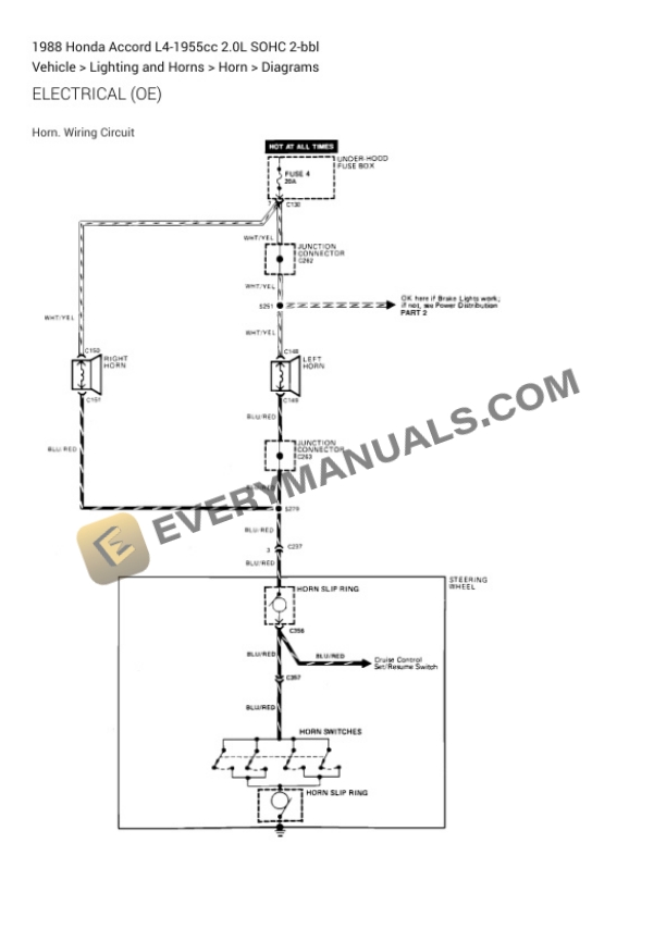 Honda Accord 1988 Electrical Diagrams L4-1955cc 2.0L SOHC 2-bbl 3 Honda Accord 1988 Electrical Diagrams L4-1955cc 2.0L SOHC 2-bbl - Image 2