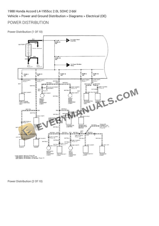 Honda Accord 1988 Electrical Diagrams L4-1955cc 2.0L SOHC 2-bbl 4 Honda Accord 1988 Electrical Diagrams L4-1955cc 2.0L SOHC 2-bbl - Image 3