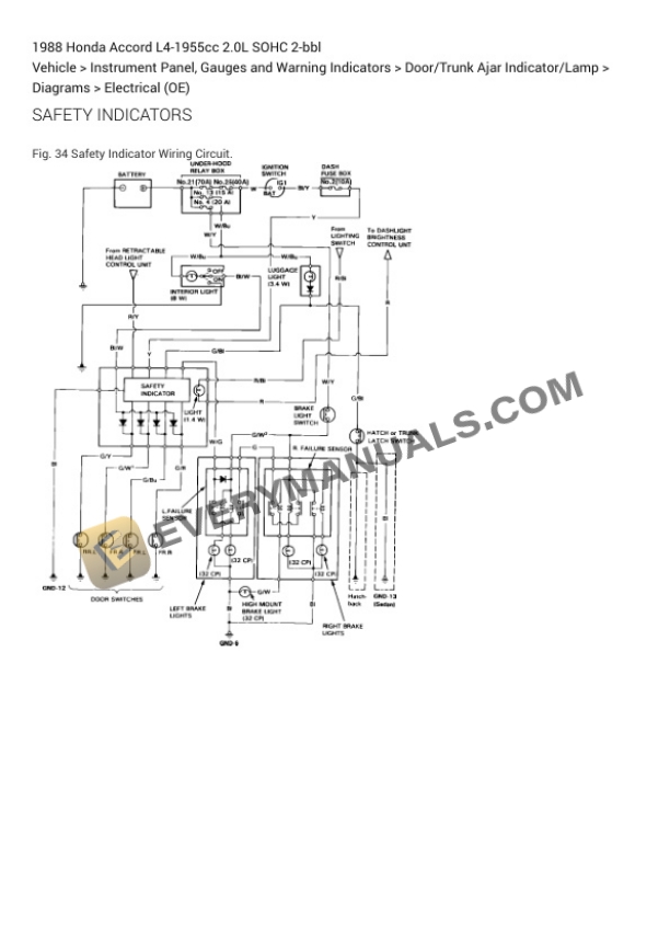 Honda Accord 1988 Electrical Diagrams L4-1955cc 2.0L SOHC 2-bbl 6 Honda Accord 1988 Electrical Diagrams L4-1955cc 2.0L SOHC 2-bbl - Image 5