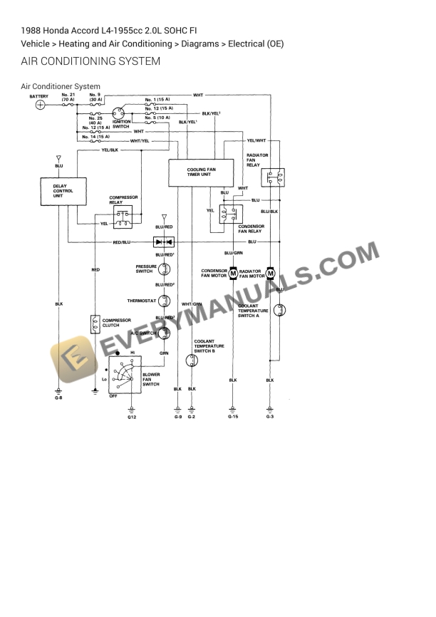 Honda Accord 1988 Electrical Diagrams L4-1955cc 2.0L SOHC FI
