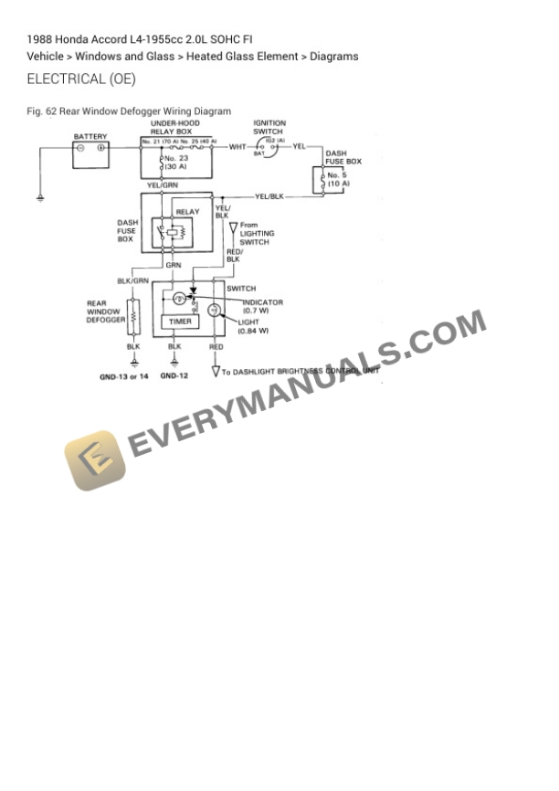 Honda Accord 1988 Electrical Diagrams L4-1955cc 2.0L SOHC FI 4 Honda Accord 1988 Electrical Diagrams L4-1955cc 2.0L SOHC FI - Image 2