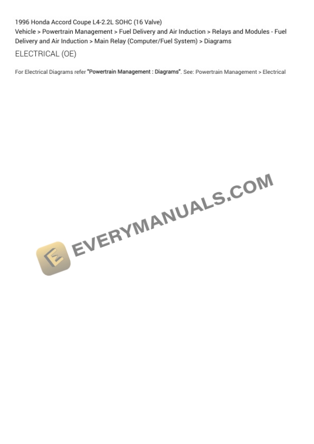 Honda Accord Coupe 1996 Electrical Diagrams L4-2.2L SOHC (16 Valve) 7 Honda Accord Coupe 1996 Electrical Diagrams L4-2.2L SOHC (16 Valve) - Image 5