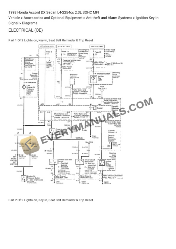 Honda Accord DX Sedan 1998 Electrical Diagrams L4-2254cc 2.3L SOHC MFI 5 Honda Accord DX Sedan 1998 Electrical Diagrams L4-2254cc 2.3L SOHC MFI - Image 3