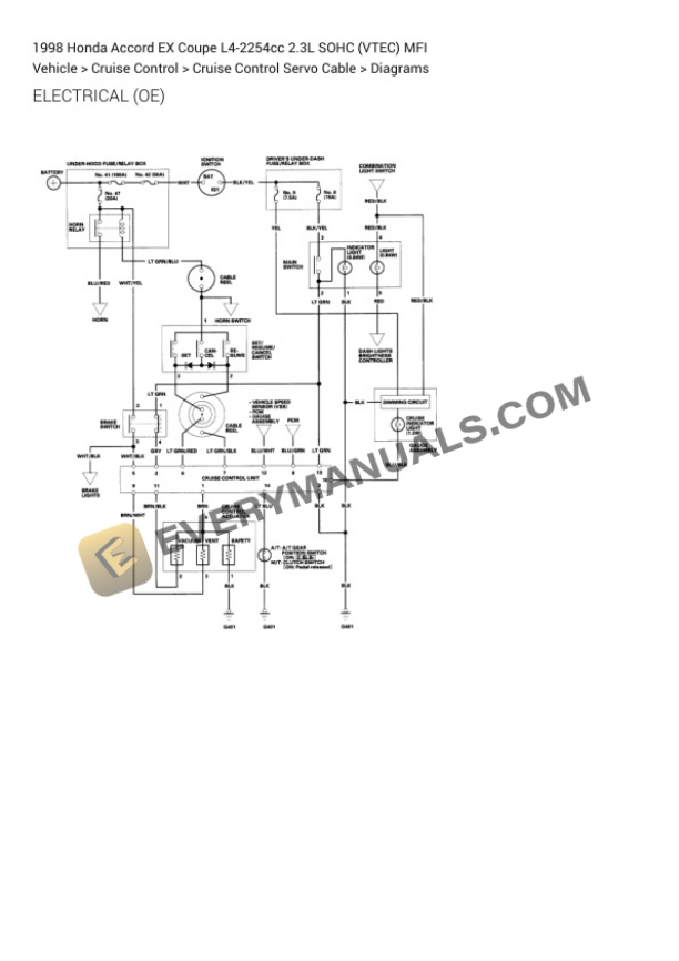 Honda Accord EX Coupe 1998 Electrical Diagrams L4-2254cc 2.3L SOHC (VTEC) MFI 4 Honda Accord EX Coupe 1998 Electrical Diagrams L4-2254cc 2.3L SOHC (VTEC) MFI - Image 2