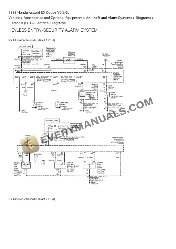 Honda Accord EX Coupe 1999 Electrical Diagrams V6-3.0L 6 Honda Accord EX Coupe 1999 Electrical Diagrams V6-3.0L - Image 4