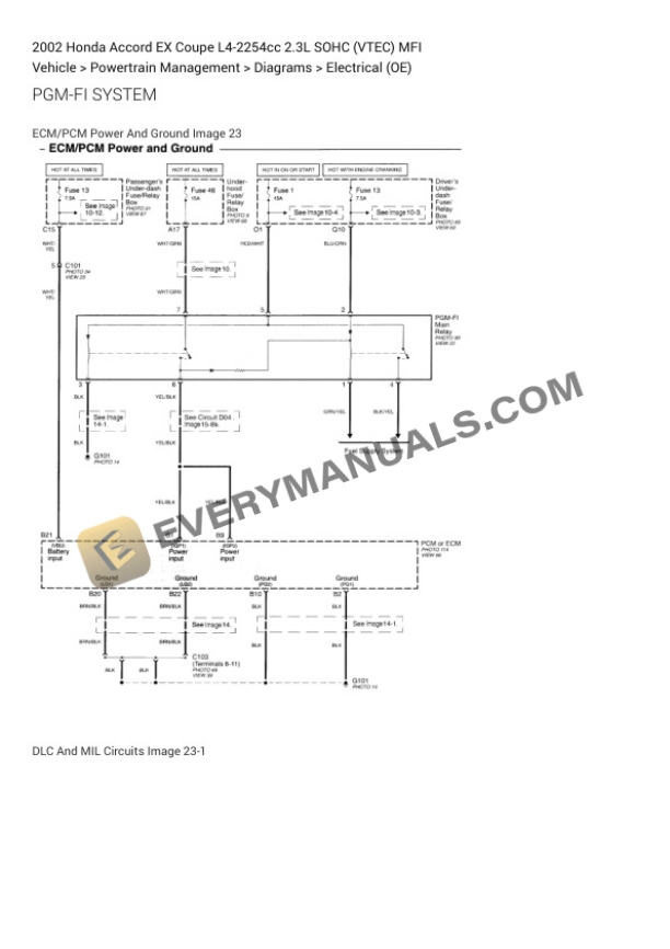 Honda Accord EX Coupe 2002 Electrical Diagrams L4-2254cc 2.3L SOHC (VTEC) MFI 6 Honda Accord EX Coupe 2002 Electrical Diagrams L4-2254cc 2.3L SOHC (VTEC) MFI - Image 4