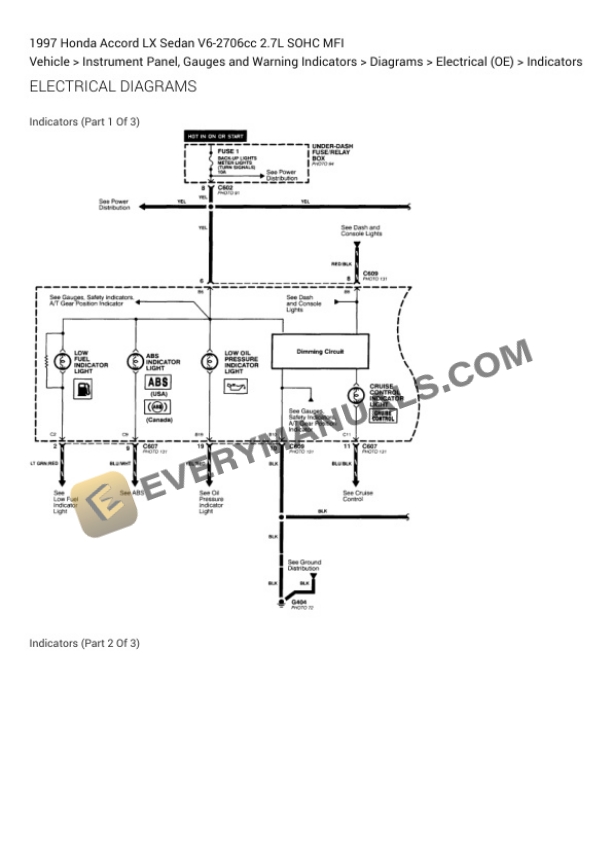 Honda Accord LX Sedan 1997 Electrical Diagrams V6-2706cc 2.7L SOHC MFI 4 Honda Accord LX Sedan 1997 Electrical Diagrams V6-2706cc 2.7L SOHC MFI - Image 2
