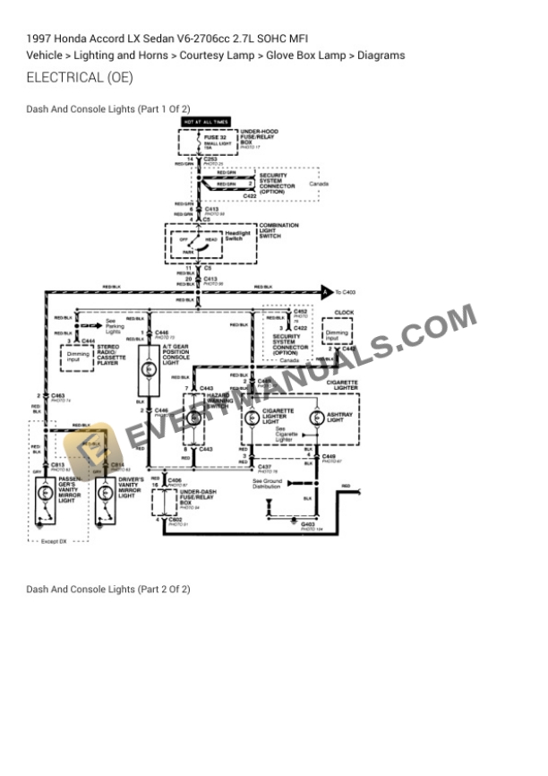 Honda Accord LX Sedan 1997 Electrical Diagrams V6-2706cc 2.7L SOHC MFI 5 Honda Accord LX Sedan 1997 Electrical Diagrams V6-2706cc 2.7L SOHC MFI - Image 3