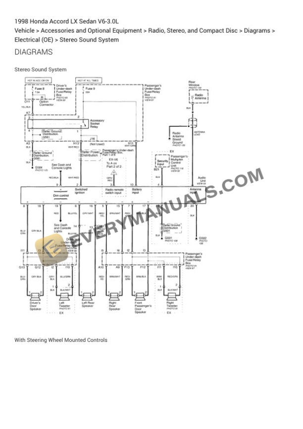 Honda Accord LX Sedan 1998 Electrical Diagrams V6-3.0L 4 Honda Accord LX Sedan 1998 Electrical Diagrams V6-3.0L - Image 2