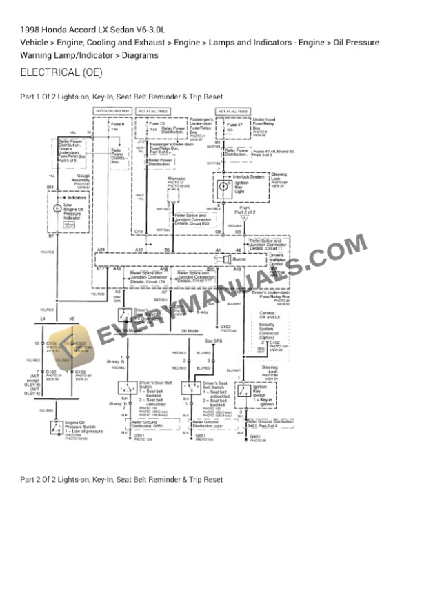 Honda Accord LX Sedan 1998 Electrical Diagrams V6-3.0L 7 Honda Accord LX Sedan 1998 Electrical Diagrams V6-3.0L - Image 5