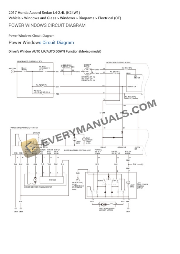 Honda Accord Sedan 2017 Electrical Diagrams L4-2.4L (K24W1) 7 Honda Accord Sedan 2017 Electrical Diagrams L4-2.4L (K24W1) - Image 5