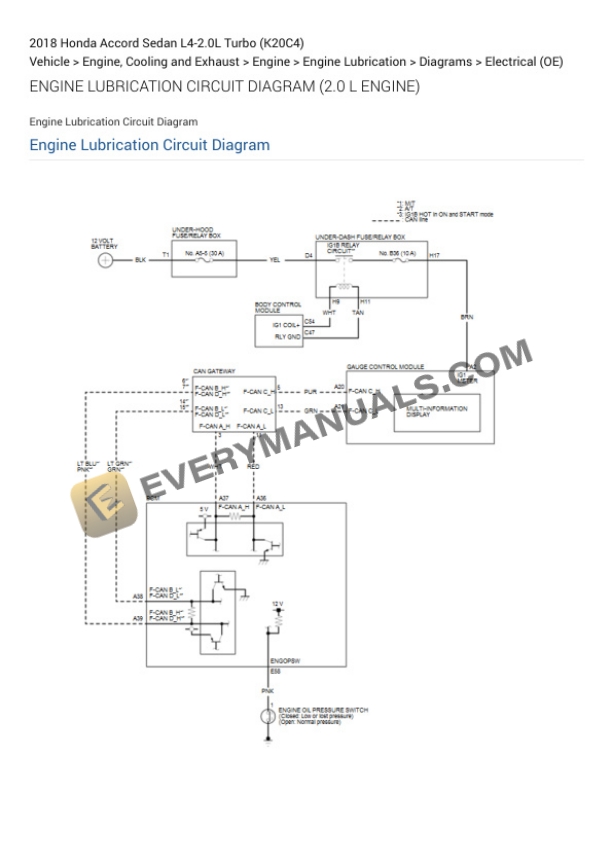 Honda Accord Sedan 2018 Electrical Diagrams L4-2.0L Turbo (K20C4) 4 Honda Accord Sedan 2018 Electrical Diagrams L4-2.0L Turbo (K20C4) - Image 2