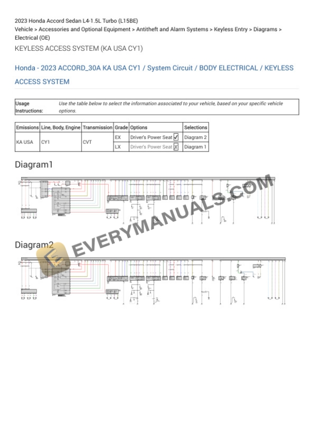 Honda Accord Sedan 2023 Electrical Diagrams L4-1.5L Turbo (L15BE) 4 Honda Accord Sedan 2023 Electrical Diagrams L4-1.5L Turbo (L15BE) - Image 2