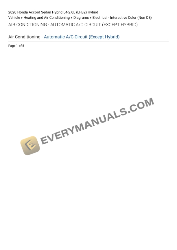 Honda Accord Sedan Hybrid 2020 Electrical Diagrams L4-2.0L (LFB2) Hybrid