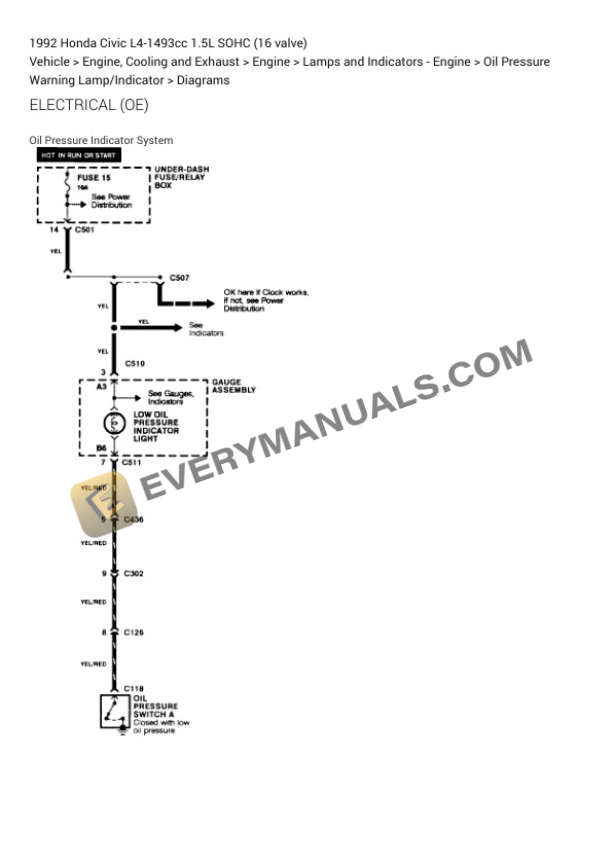 Honda Civic 1992 Electrical Diagrams L4-1493cc 1.5L SOHC (16 valve) 7 Honda Civic 1992 Electrical Diagrams L4-1493cc 1.5L SOHC (16 valve) - Image 5