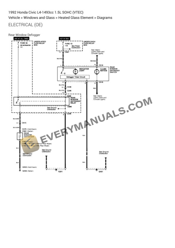 Honda Civic 1992 Electrical Diagrams L4-1493cc 1.5L SOHC (VTEC) 5 Honda Civic 1992 Electrical Diagrams L4-1493cc 1.5L SOHC (VTEC) - Image 3
