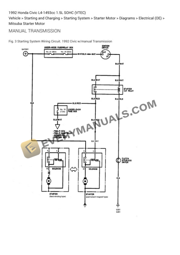Honda Civic 1992 Electrical Diagrams L4-1493cc 1.5L SOHC (VTEC) 6 Honda Civic 1992 Electrical Diagrams L4-1493cc 1.5L SOHC (VTEC) - Image 4