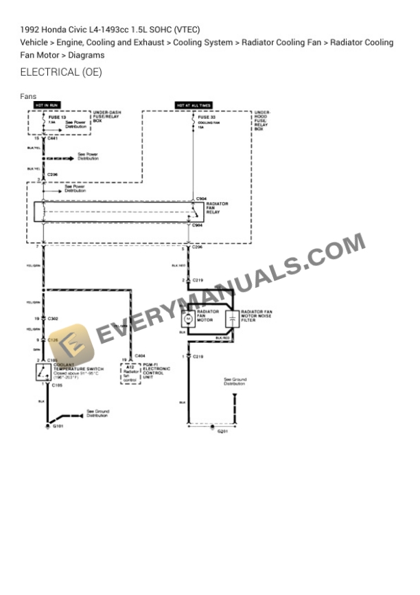 Honda Civic 1992 Electrical Diagrams L4-1493cc 1.5L SOHC (VTEC) 7 Honda Civic 1992 Electrical Diagrams L4-1493cc 1.5L SOHC (VTEC) - Image 5