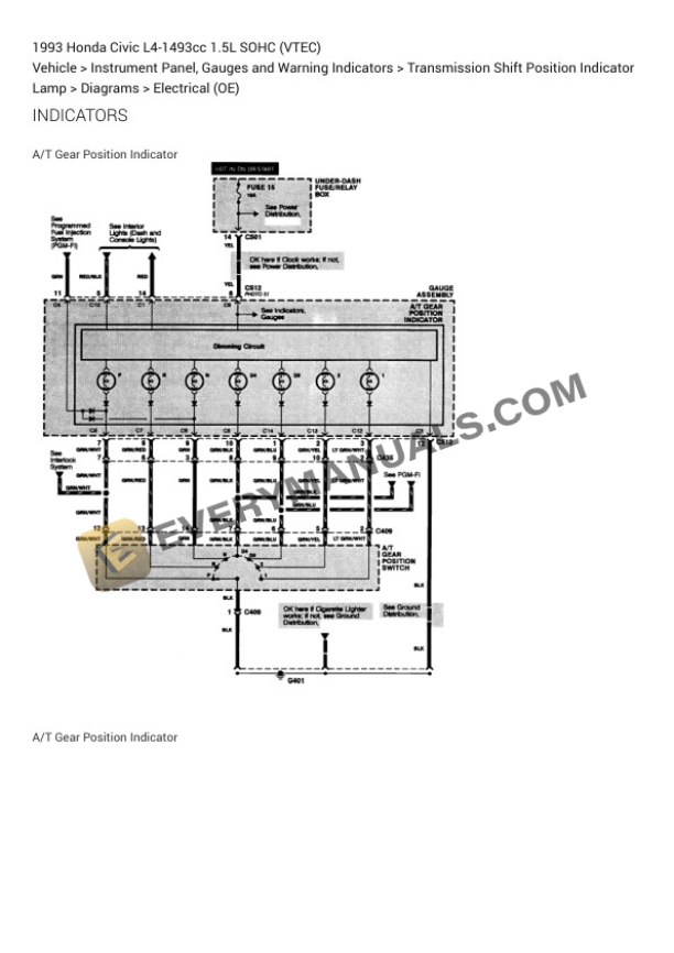 Honda Civic 1993 Electrical Diagrams L4-1493cc 1.5L SOHC (VTEC) 5 Honda Civic 1993 Electrical Diagrams L4-1493cc 1.5L SOHC (VTEC) - Image 3