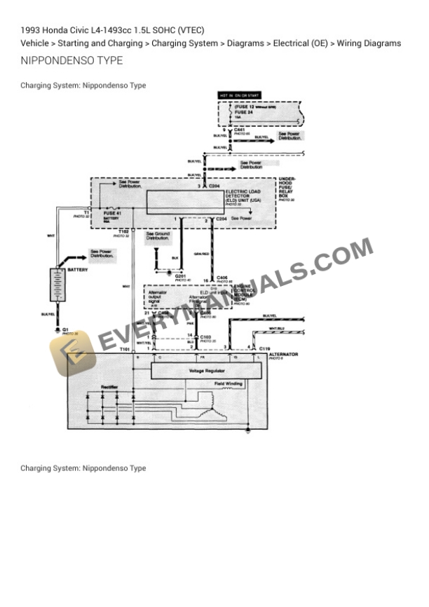 Honda Civic 1993 Electrical Diagrams L4-1493cc 1.5L SOHC (VTEC) 6 Honda Civic 1993 Electrical Diagrams L4-1493cc 1.5L SOHC (VTEC) - Image 4