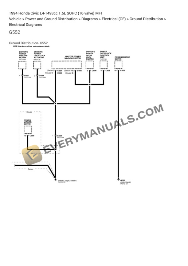 Honda Civic 1994 Electrical Diagrams L4-1493cc 1.5L SOHC (16 valve) MFI 5 Honda Civic 1994 Electrical Diagrams L4-1493cc 1.5L SOHC (16 valve) MFI - Image 3