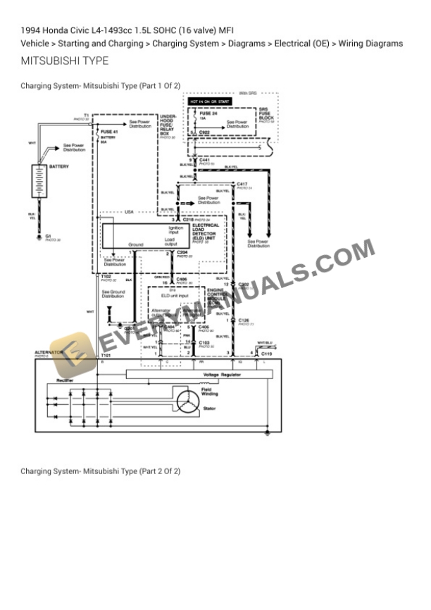 Honda Civic 1994 Electrical Diagrams L4-1493cc 1.5L SOHC (16 valve) MFI 6 Honda Civic 1994 Electrical Diagrams L4-1493cc 1.5L SOHC (16 valve) MFI - Image 4