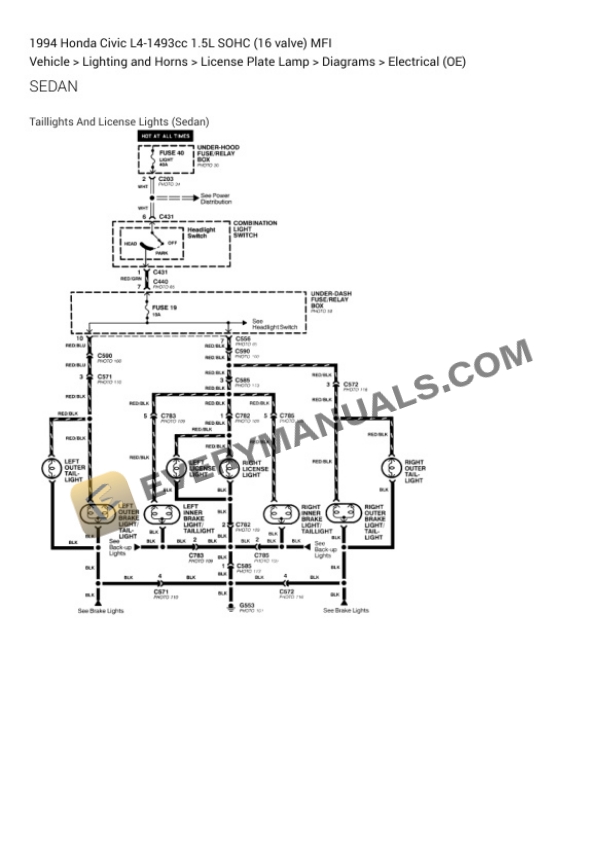 Honda Civic 1994 Electrical Diagrams L4-1493cc 1.5L SOHC (16 valve) MFI 7 Honda Civic 1994 Electrical Diagrams L4-1493cc 1.5L SOHC (16 valve) MFI - Image 5