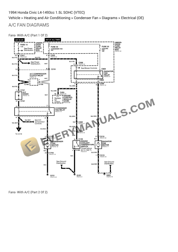 Honda Civic 1994 Electrical Diagrams L4-1493cc 1.5L SOHC (VTEC) 2 honda civic 1994 electrical diagrams l4 1493cc 15l sohc vtec 1