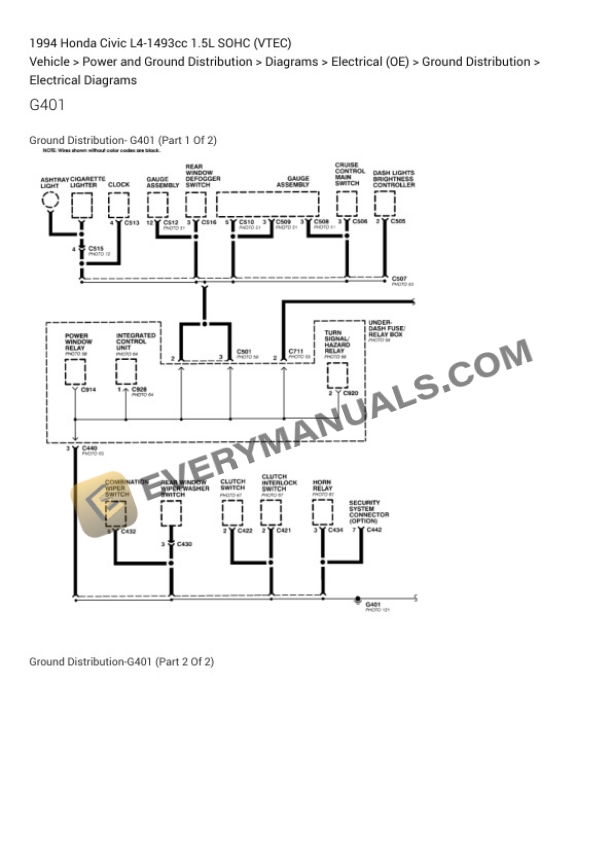 Honda Civic 1994 Electrical Diagrams L4-1493cc 1.5L SOHC (VTEC) 4 Honda Civic 1994 Electrical Diagrams L4-1493cc 1.5L SOHC (VTEC) - Image 2