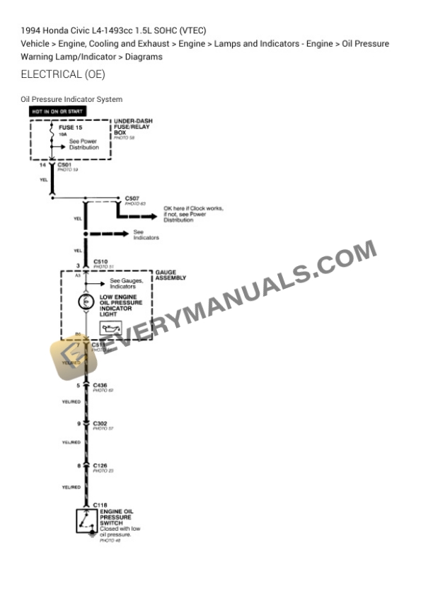 Honda Civic 1994 Electrical Diagrams L4-1493cc 1.5L SOHC (VTEC) 5 Honda Civic 1994 Electrical Diagrams L4-1493cc 1.5L SOHC (VTEC) - Image 3