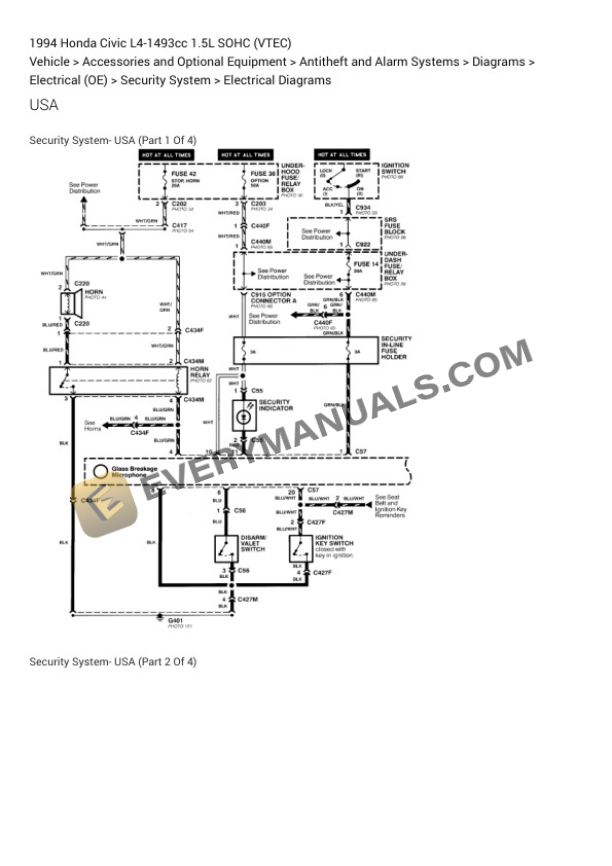 Honda Civic 1994 Electrical Diagrams L4-1493cc 1.5L SOHC (VTEC) 6 Honda Civic 1994 Electrical Diagrams L4-1493cc 1.5L SOHC (VTEC) - Image 4