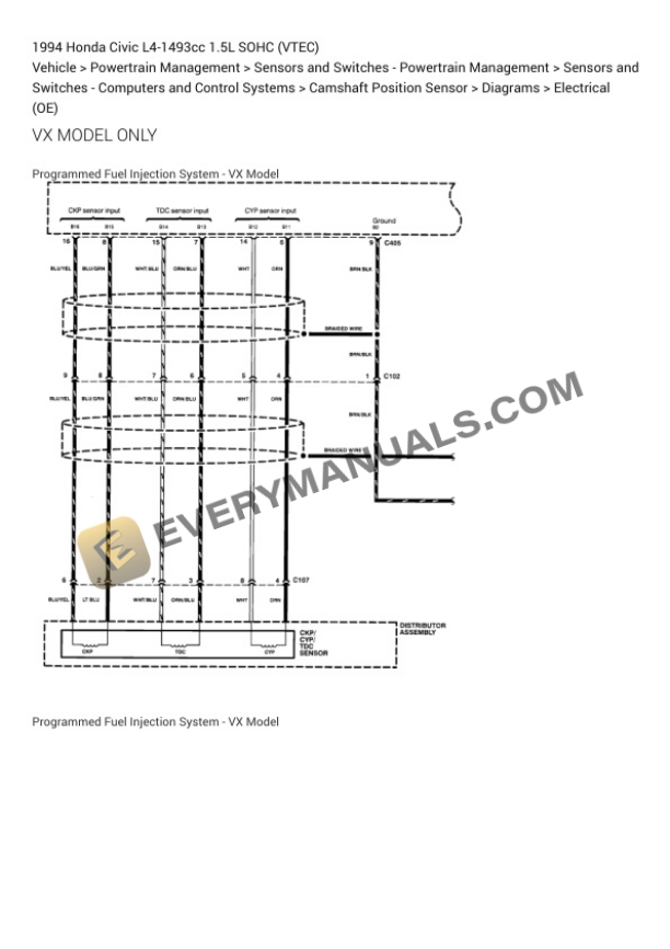 Honda Civic 1994 Electrical Diagrams L4-1493cc 1.5L SOHC (VTEC) 7 Honda Civic 1994 Electrical Diagrams L4-1493cc 1.5L SOHC (VTEC) - Image 5