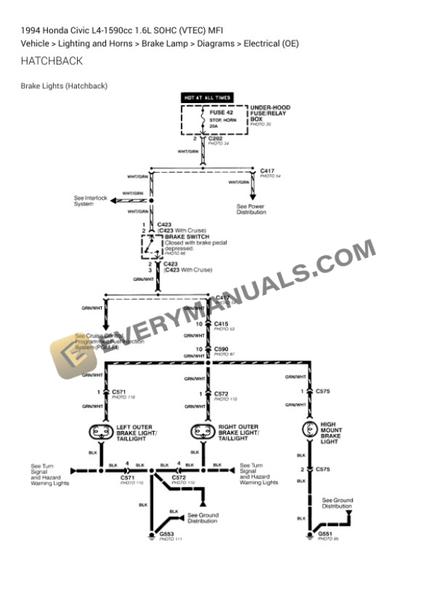 Honda Civic 1994 Electrical Diagrams L4-1590cc 1.6L SOHC (VTEC) MFI 5 Honda Civic 1994 Electrical Diagrams L4-1590cc 1.6L SOHC (VTEC) MFI - Image 3
