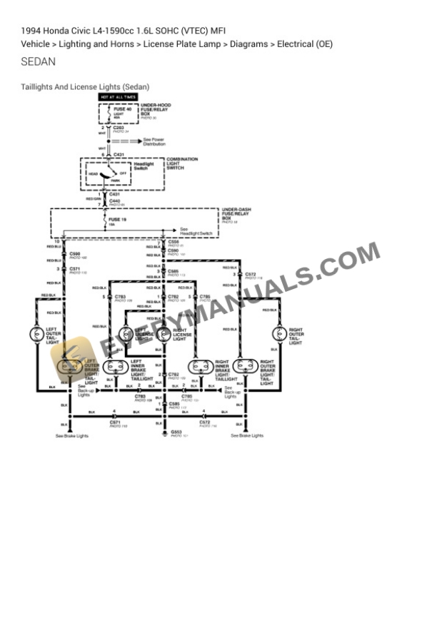 Honda Civic 1994 Electrical Diagrams L4-1590cc 1.6L SOHC (VTEC) MFI 7 Honda Civic 1994 Electrical Diagrams L4-1590cc 1.6L SOHC (VTEC) MFI - Image 5