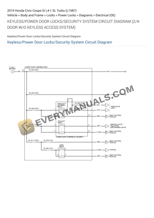 Honda Civic Coupe Si 2019 Electrical Diagrams L4-1.5L Turbo (L15B7) 7 Honda Civic Coupe Si 2019 Electrical Diagrams L4-1.5L Turbo (L15B7) - Image 5