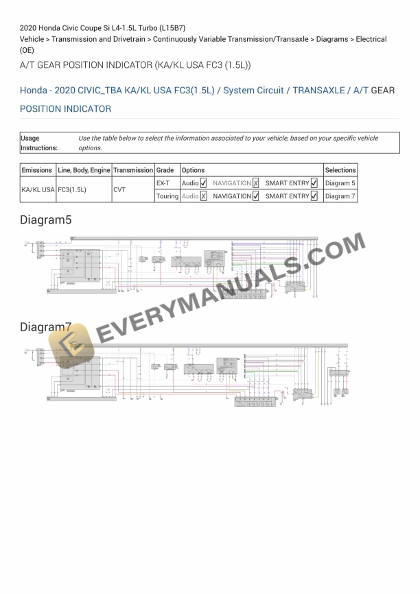 Honda Civic Coupe Si 2020 Electrical Diagrams L4-1.5L Turbo (L15B7)