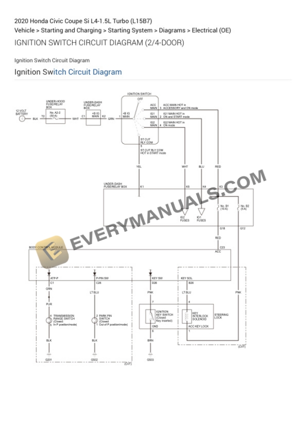 Honda Civic Coupe Si 2020 Electrical Diagrams L4-1.5L Turbo (L15B7) 4 Honda Civic Coupe Si 2020 Electrical Diagrams L4-1.5L Turbo (L15B7) - Image 2
